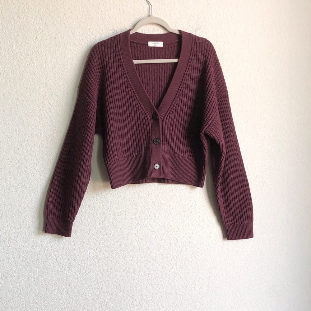 Aritzia Babaton Canberra Merino Wool Cardigan Sweater Dark Red 79410